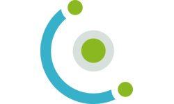 Eine stilisierte Grafik mit mehreren grünen Kreisen und blauen Linien, die abgerundete Formen bilden und sich dynamisch nach rechts erstrecken.