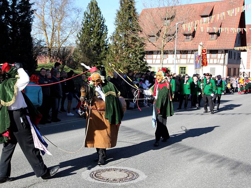 Eine bunte, maskierte Parade zieht durch eine mit Menschen gesäumte Straße, wobei die Teilnehmer in traditionellen Kostümen und Umhängen gekleidet sind.