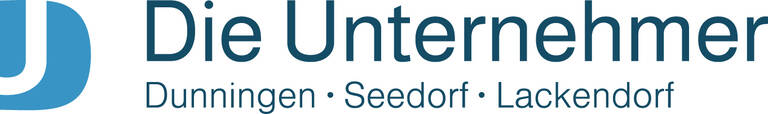 Das Bild zeigt ein Logo mit einem blauen Symbol und dem Text "Die Unternehmer Dunningen∙Seedorf∙Lackendorf".